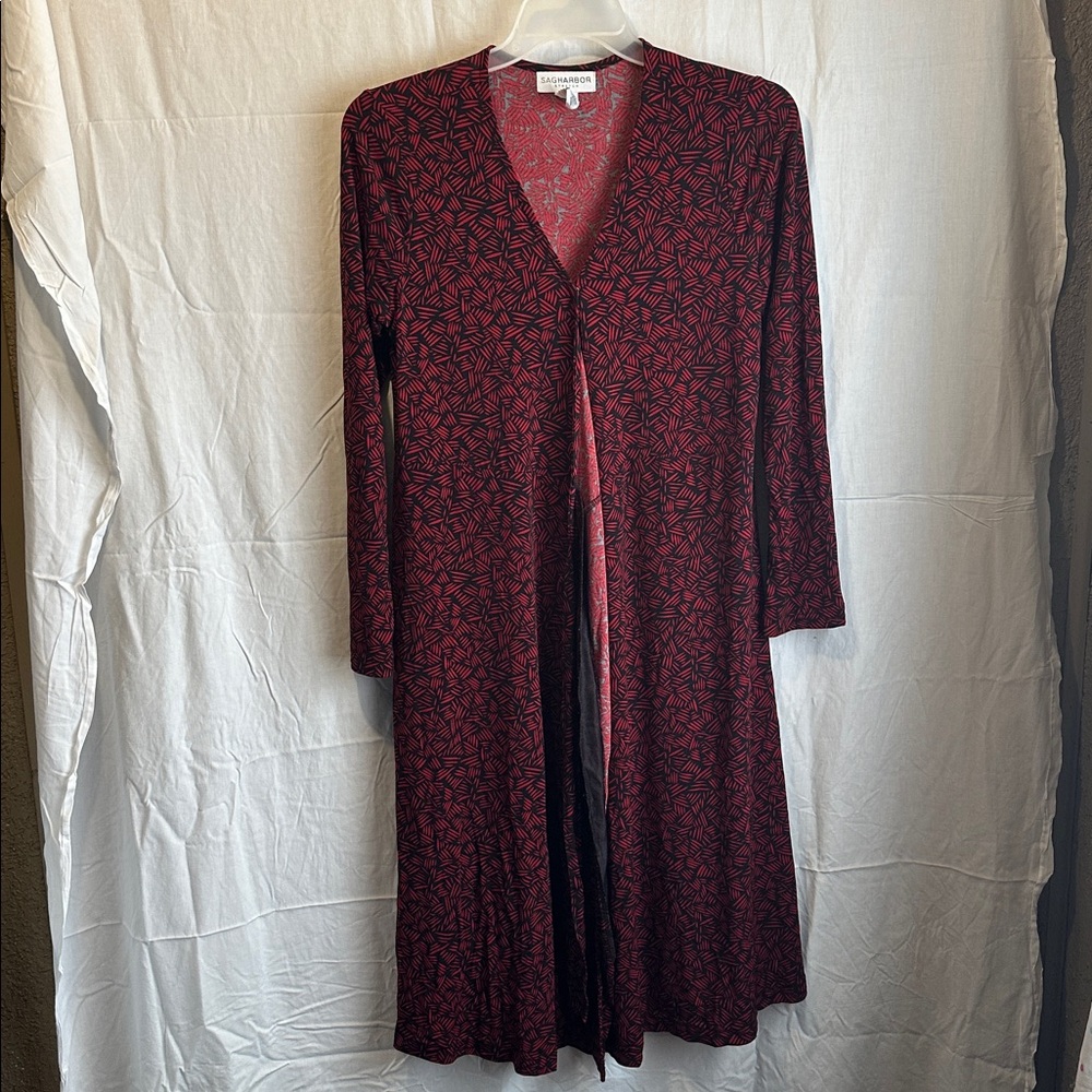 Sag Harbor Red and Black Patterned Cardigan